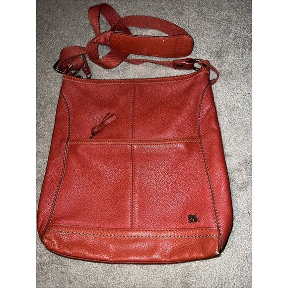The Sak Lucia Leather Crossbody Bag 11x11 Adjustable Strap Coral - Picture 1 of 6